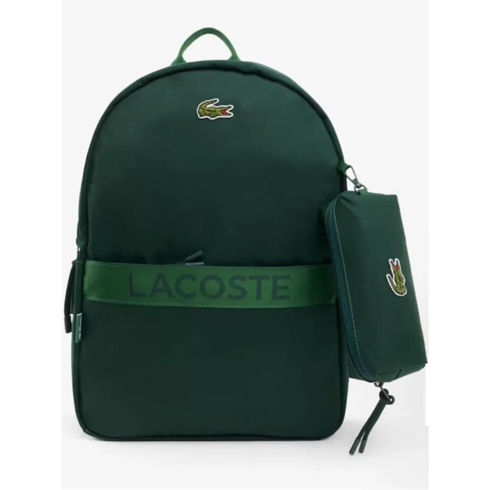 LACOSTE HUNTER GREEN SINOPLE BACKPACK PENCIL CASE Unisex 3 pocket
